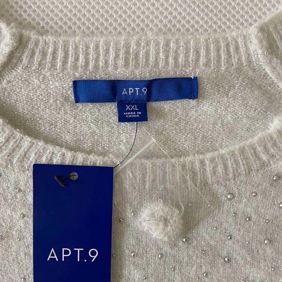 NWT APT.9 White soft cozy sweater Crew Neck Long sleeve Size XXL - Picture 1 of 12